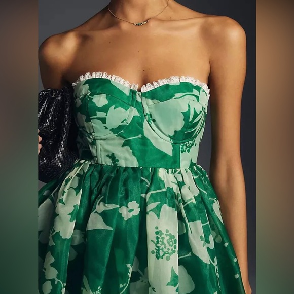 Selkie Anthropologie XL Green Floral Corset Puff Dress - Picture 3 of 3